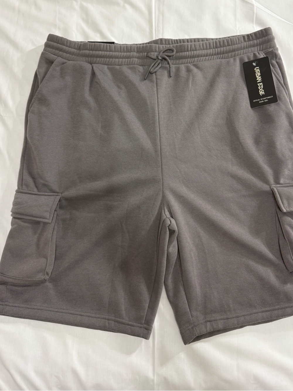 Urban Edge Gray Polyester Fleece Drawstring Elastic Waist Cargo Shorts 5XL NWT